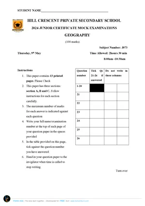 2024 Hill Crescent JCE Geography Mock - Preview