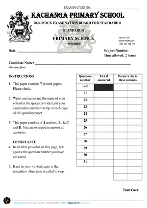 2024 Kachanga Primary School PSLCE Primary Science - Preview