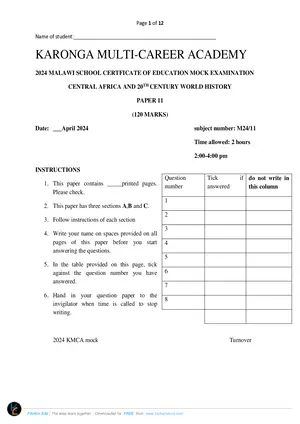 2024 Karonga Multi-Career History Paper 2 Mock MSCE - Preview