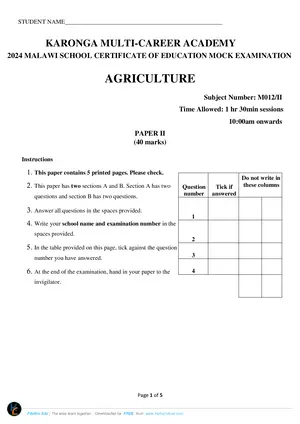 2024 Karonga Multi Career MSCE Agriculture Paper II - Preview