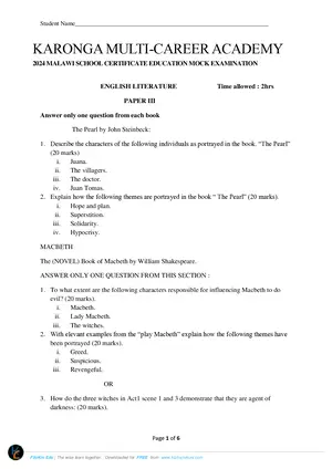 2024 Karonga Multi Career MSCE English Paper III - Preview