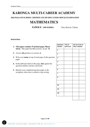 2024 Karonga Multi MSCE Career Mathematics Paper II - Preview