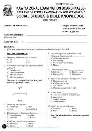 2024 Kawiya Zone Standard 5 Term 2 Social and Religious Past Paper - Preview
