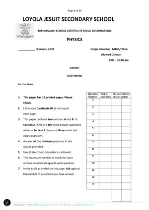 2024 Loyola Jesuit MSCE Physics Paper I - Preview