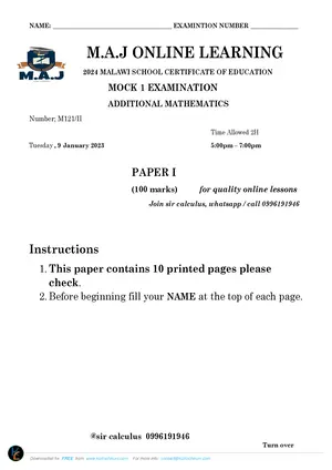 2024 MAJ Additional Mathematics Mock 1 - Preview