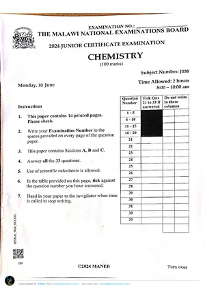 2024 MANEB JCE Chemistry Past Paper - Preview