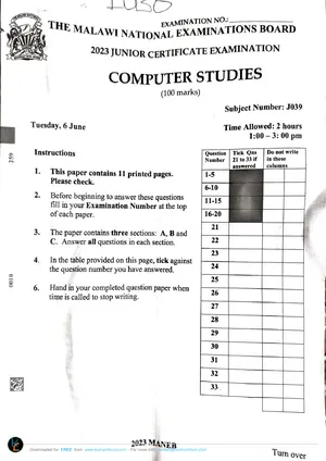 2024 MANEB JCE Computer Studies Past Paper - Preview