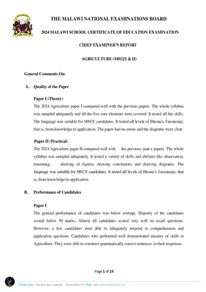 2024 MANEB MSCE Agriculture Chief Examiner Reports - Preview