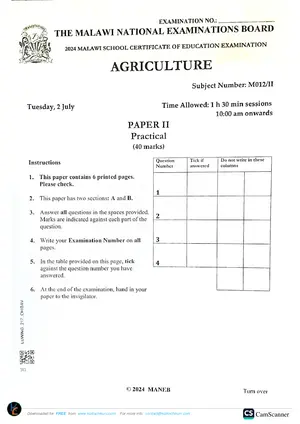 2024 MANEB MSCE Agriculture Paper 2 Past Paper - Preview