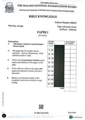 2024 MANEB MSCE Bible Knowledge Paper I - Preview