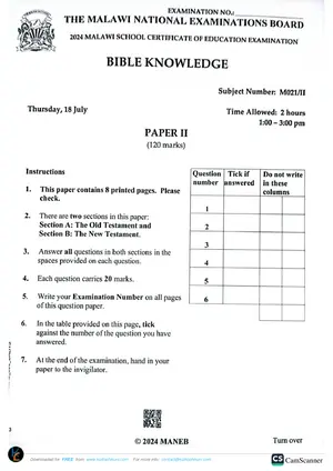 2024 MANEB MSCE Bible Knowledge Paper II - Preview