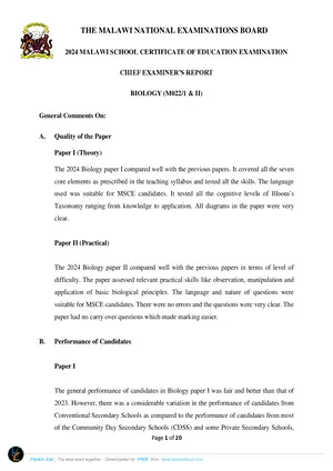 2024 MANEB MSCE Biology Chief Examiners Report - Preview