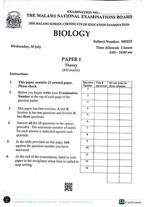 2024 MANEB MSCE Biology Paper I - Preview