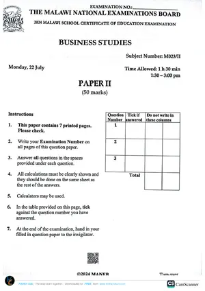 2024 MANEB MSCE Business Studies Paper II Past Paper - Preview