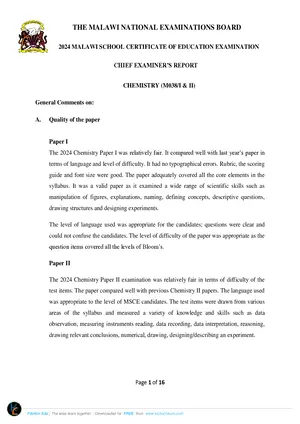2024 MANEB MSCE Chemistry Chief Examiners Report - Preview