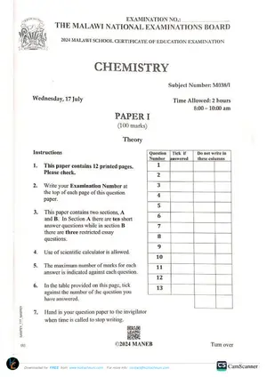2024 MANEB MSCE Chemistry Paper 1 Past Paper - Preview