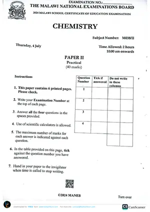 2024 MANEB MSCE Chemistry Paper II - Preview