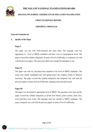 2024 MANEB MSCE Chichewa Chief Examiners Reports - Preview