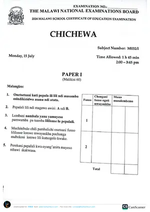 2024 MANEB MSCE Chichewa Paper I - Preview