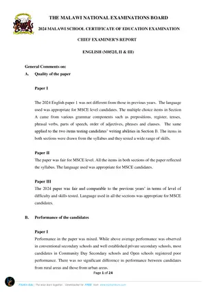 2024 MANEB MSCE English Chief Examiners Report - Preview