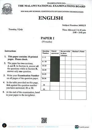 2024 MANEB MSCE English Paper I - Preview