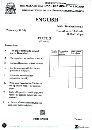 2024 MANEB MSCE English Paper II - Preview