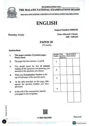 2024 MANEB MSCE English Paper III - Preview