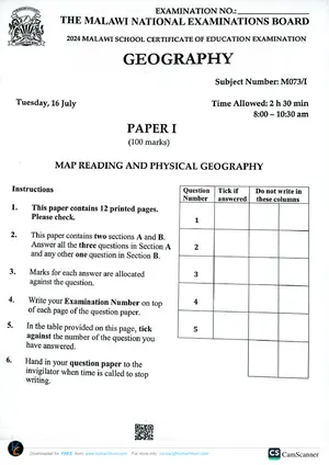 2024 MANEB MSCE Geography Paper I - Preview