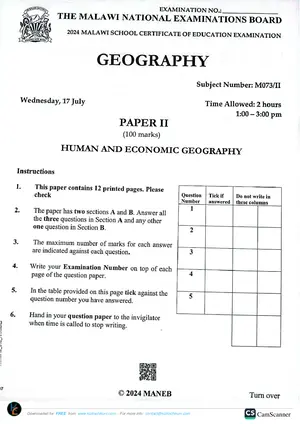 2024 MANEB MSCE Geography Paper II - Preview