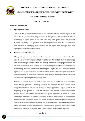 2024 MANEB MSCE History Chief Examiners Report - Preview