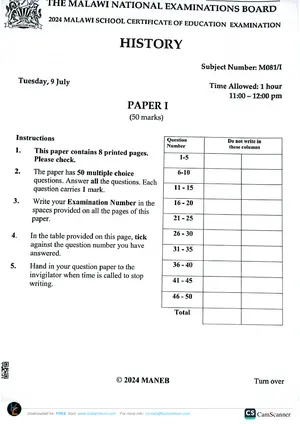 2024 MANEB MSCE History Paper I - Preview
