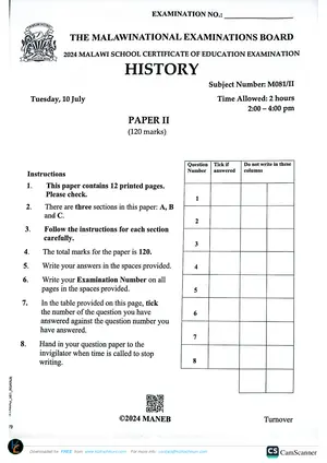 2024 MANEB MSCE History Paper II - Preview