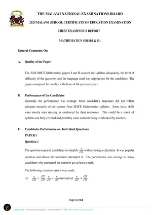 2024 MANEB MSCE Mathematics Chief Examiners Report - Preview