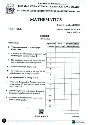 2024 MANEB MSCE Mathematics Paper II - Preview