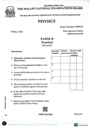 2024 MANEB MSCE Physics Paper II - Preview