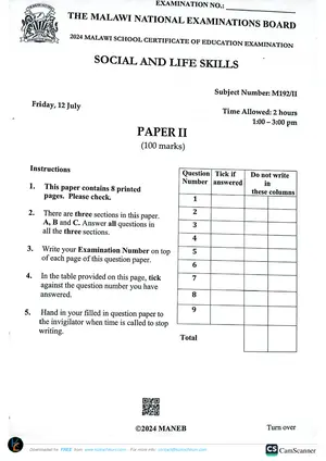 2024 MANEB MSCE Social and Life Skills Paper II - Preview