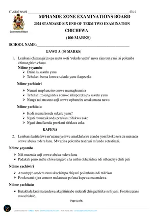 2024 MPHANDE Standard 6 Term 2 Chichewa Past Paper - Preview
