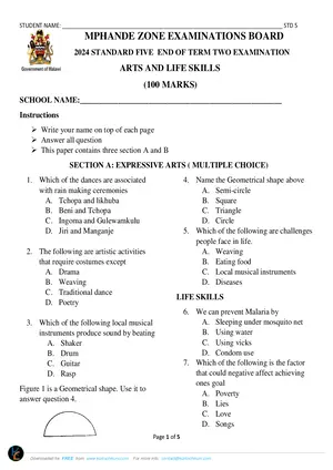 2024 MPHANDE ZONE Standard 5 Term 2 Arts and Life Skills Past Paper - Preview