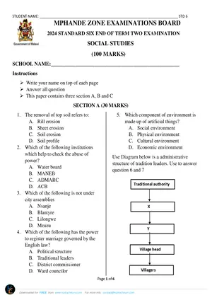 2024 MPHANDE ZONE Standard 6 Term 2 Social and Religious Studies Past Paper - Preview