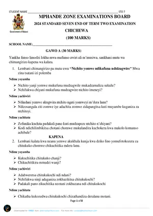 2024 MPHANDE ZONE Standard 7 Term 2 Chichewa Past Paper - Preview
