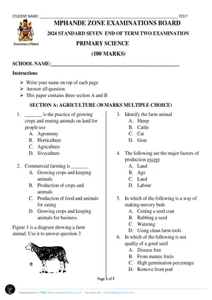 2024 MPHANDE ZONE Standard 7 Term 2 Primary Science Past Paper - Preview