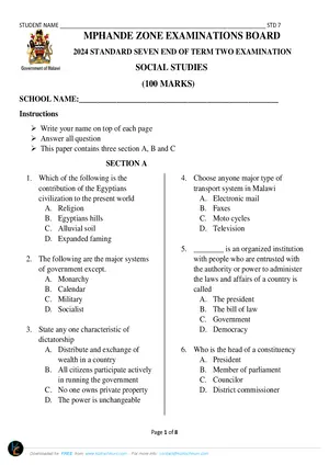 2024 MPHANDE ZONE Standard 7 Term 2 Social and Religious Studies Past Paper - Preview