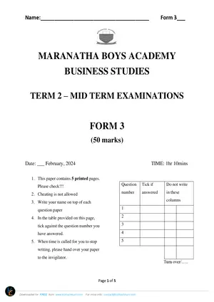 2024 Maranatha Form 3 Mid-Term Term 2 Business Studies - Preview