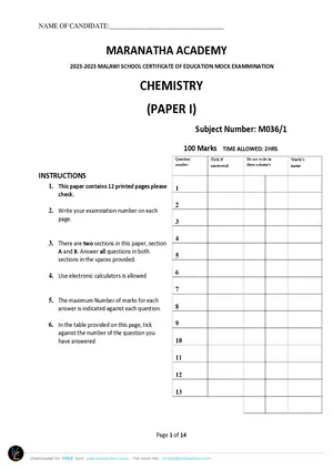 2024 Maranatha MSCE Chemistry Paper I - Preview