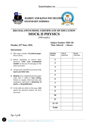 2024 Marist & Kings Foundation MSCE Physics 1 Mock - Preview