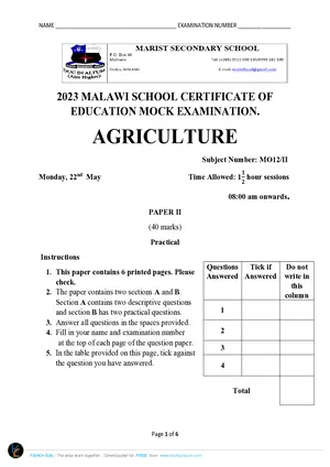 2024 Marist MSCE Agriculture Paper 2 Mock - Preview