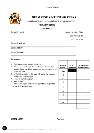 2024 Mpasa Zone PSLCE Primary Science Mock - Preview