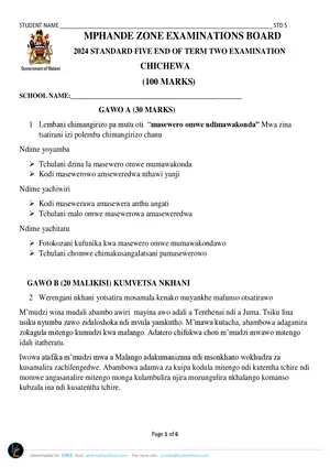 2024 Mphande Zone Standard 5 Term 2 Chichewa Past Paper - Preview