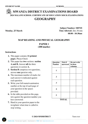 2024 Mwanza Cluster MSCE Geography Paper I Mock - Preview