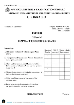 2024 Mwanza Cluster MSCE Geography Paper II - Preview